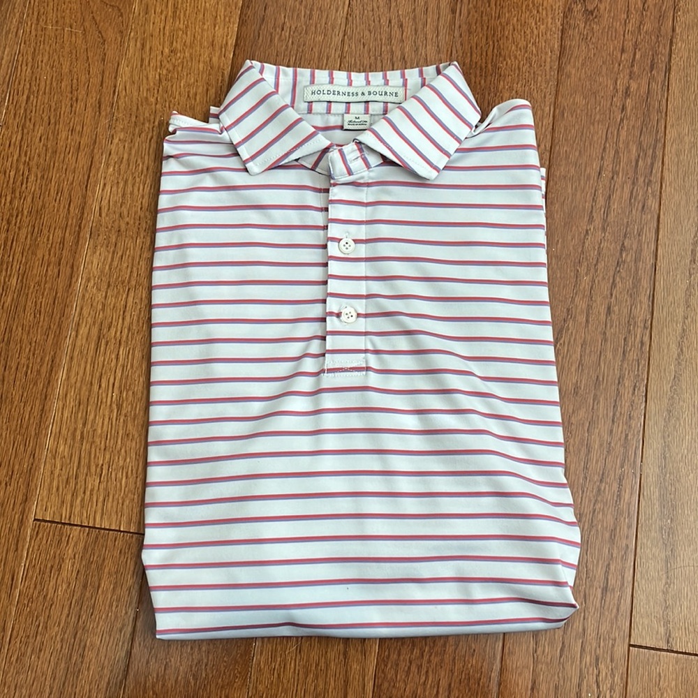 White with Pink and Purple Stripes Golf Polo